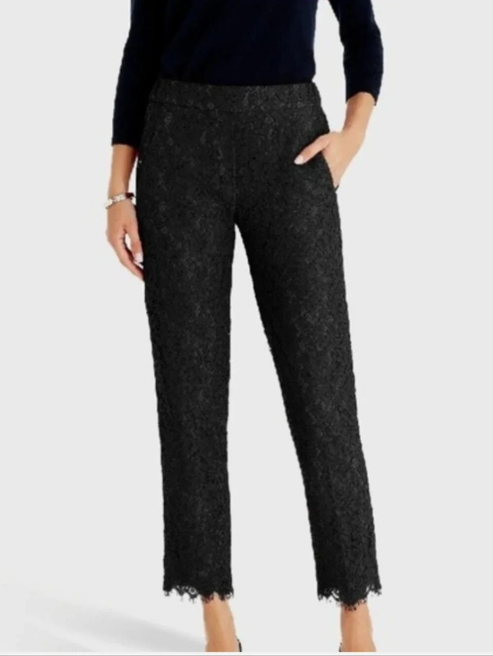 J. Crew Easy Pull On Black Lace Ankle Pants